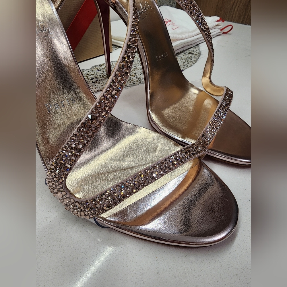 Christian Louboutin Rosalie Strass (Crystal) Sandal Heels in Vintage Rose 40 - Picture 4 of 16